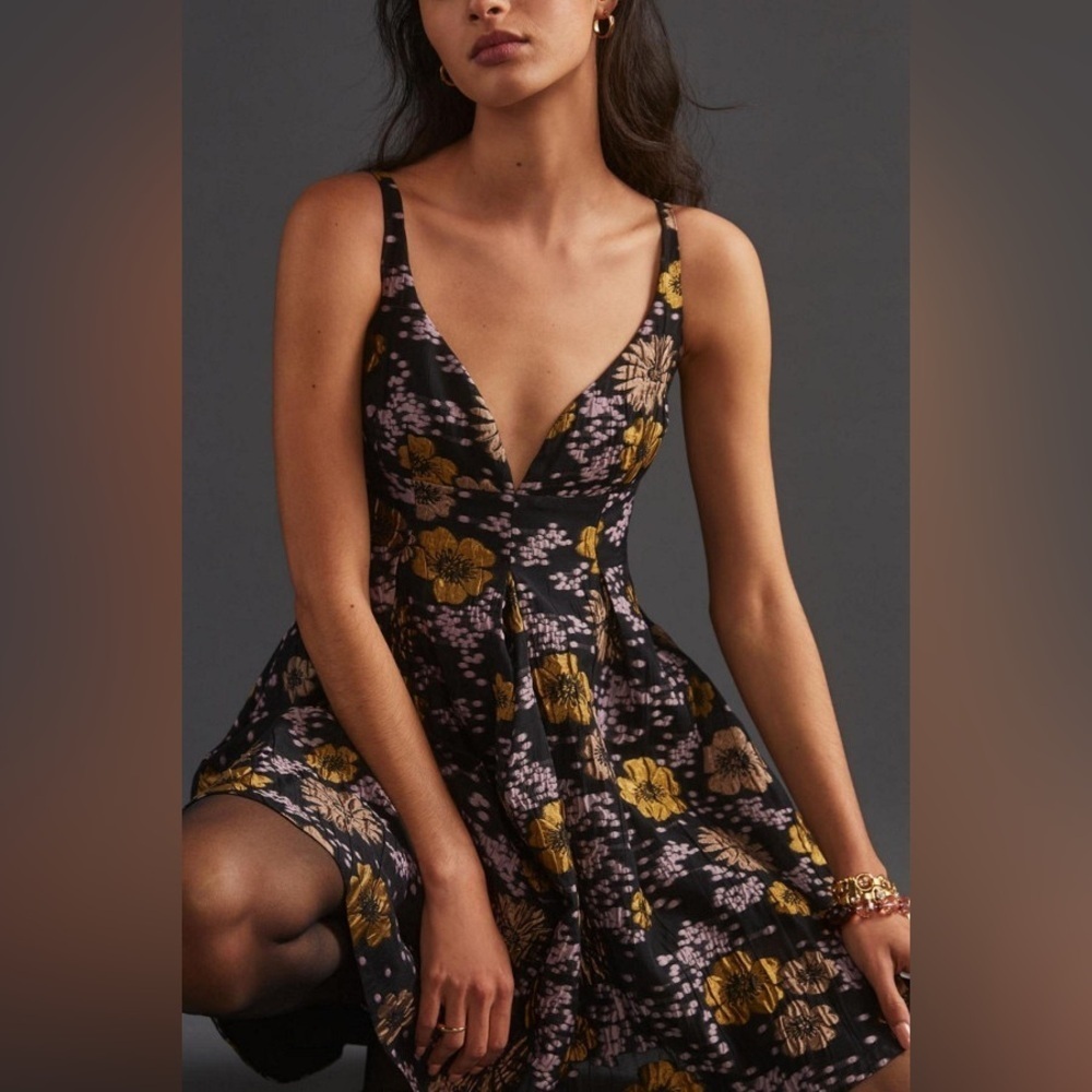 RARE Anthropologie Jacquard A-Line Mini Dress Black Motif NWT — Size 6